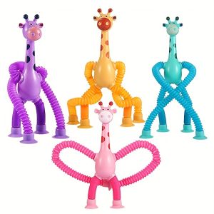 [SG Stock]4pcs Telescopic Suction Cup Giraffe Suction Toys Stretch Shape Pop Tubes Sensory Toys Fun and Educational Cartoon Puzzle Tubes for Kids