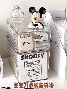PureClear Stackable Plastic Storage Box with Lid Transparent Desk Organizer Container for Stationery Cosmetic (Dear J)