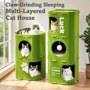UNMEGONI 2 Floors/3 Floors Cat House with Holes All-in-one Cat Castle House Japanese Style Cylindrical Cat Bed Pet House