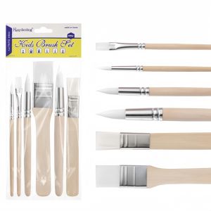 Kuas Cat Air & Lukis Minyak Nilon 6 Buah Set Kuas Lengkap Gagang Kayu untuk Anak Perlengkapan Melukis yang Praktis
