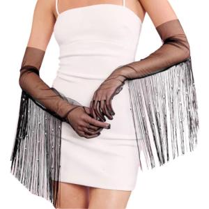 High Elastic Satined Long Gloves With Fringed For Professional Latin Dancers And Enthusiasts Perfect For Competitions