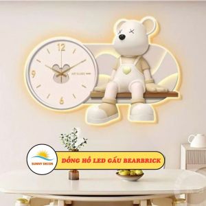 Đồng hồ tranh tráng gương LED điện kiểu gấu BEARBRICK Decor Phòng Khách Phòng Ngủ siêu xinh kèm điều khiển