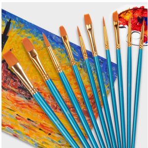 10pcs/Set Professional Nylon/ Matte Blue Rod/ Lukis Oil Brush/Paintbrush Nylon/Watercolor Pen Set Art Supplies