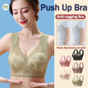 Veimia-Large Breasts Show Small Comfortable Lace Non-marking Bra Non-Steel Rin Anti-Sagging Ultra-Thin Underwear