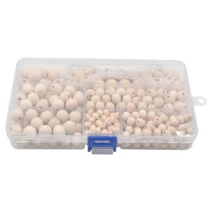 NTSITAR 300Pcs 6-14มม. ลูกปัดไม้ลูกปัด การทำหัตถกรรม สแตนเลสสตีลทนทาน ลูกปัดกลมธรรมชาติ ใช้งานได้หลากหลาย พร้อมเชือกยาว5เมตร ลูกปัดหลวมที่ไม่ได้ขัดเงา การทำเครื่องประดับ DIY สร้อยข้อมือ