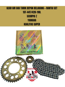 GEAR GIR GIGI TARIK DEPAN BELAKANG + RANTAI SET 15T-44T/428-118L SCORPIO Z YAMAHA KUALITAS SUPER