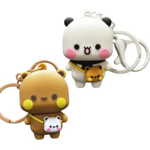 Cartoon Bear Bubu and Yier Pendant Lobster Clasp Couple Keychain Backpack Decor Valentines Day Gift