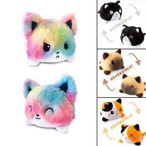 Reversible Cat เด็กของขวัญนุ่ม Plushie ปลาหมึกยักษ์สัตว์คู่ตุ๊กตาล้มลุกน่ารักตุ๊กตาของเล่นเด็กสำหรับเด็กของเล่นตุ๊กตาแมวพลิกสีสันสดใสน่ารัก