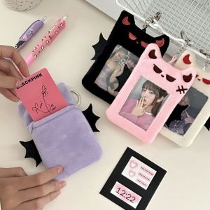 Idol Photo Protective Cover Student Card Holder Cartoon Wing Demon Plush Card Holder Photo Card Case Bag Keyring Pendant Gift