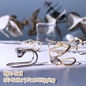 [SG New] 8pc Ear Cuff Crystal Diamond Pearl Cuff Earring Ear Clips Non Piercing Gold & Silver Color Cartilage Earring 4 Various Styles Cuff Earrings for Women