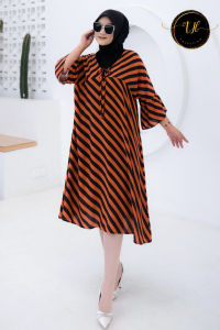 DASTER BAHAN RAYON PREMIUM / Daster Panjang Lengan 3/4 Motif Salur Dress Panjang Semata kaki / BUSANA MUSLIM WANITA / GAMIS KEKINIAN