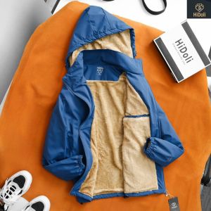 Áo Khoác Gió Nam Nữ Lót Lông Cừu Áo Gió Lót LÔNG CỪU Nam Nữ Phối Chữ In Ngực Chống Nước Chống Gió có mũ tháo rời