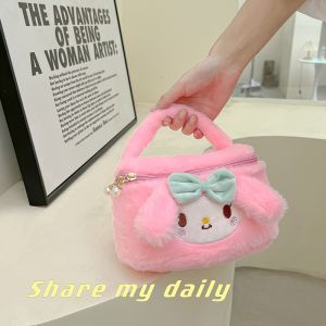 Kawaii Sanrio Kuromi My Melody Plush Makeup Bag Storage Bag Cartoon Student Storage Tote Pack For Girl Birthday Xmas Gift