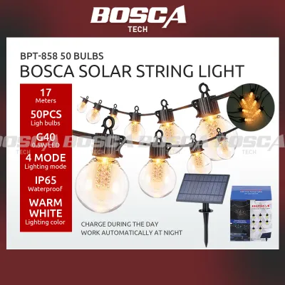 BOSCA Solar String Light G40 Warm white 50 bulbs 17 meters 56FT IP65 Outdoor Waterproof Christmas lights 4 lighting modes Atmosphere holiday New Year light BPT-858 50bulbs
