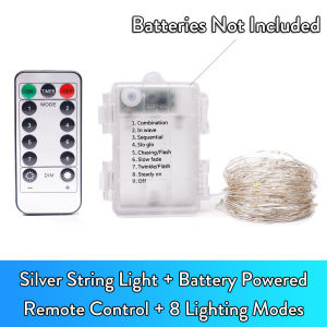 10M 100 LED Fairy String Lights USB Battery Powered Flexible Copper Wire Garland Waterproof Christmas Tree Bedroom Decor Remote Control 8 Modes Dimmable Timer