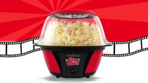 West Bend 82707 Stir Crazy Hot Oil Popcorn Popper Popcorn Maker Machine with Large Serving Bowl Lid and Stirring Rod 6 Qt