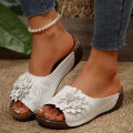 Free Shipping Plus size 36-45 thick-soled hollow-out women's floral wedge beach sandals. 