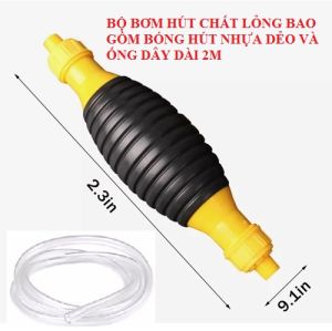 Dụng cụ bơm hút chất lỏng như xăng dầu nước giải khát bóp tay đa năng đi kèm 2m ống hút và 2 đai xiết cổ dê inox