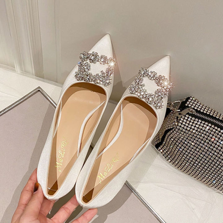 Newland Wedding Bridal Shoes Silk Pearl Rhinestone Pointed Toe