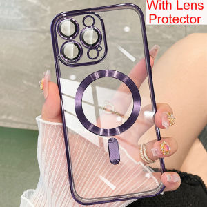 【Super low price】For Magsafe Fashion Plating Camera Lens Protector Case For iPhone 15 14 13 12 11 Pro Max Clear Wireless Magnetic Charging Cover