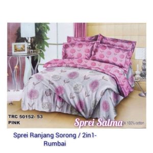 Sprei  Bunga Katun Bed Double Sprei Two in One Rumbai Sprei Kasur Susun Ranjang Sorong Size 120 Motif Bunga Pink Krem