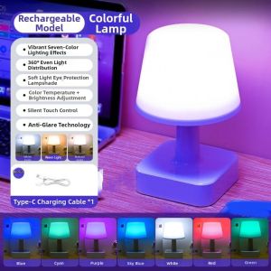 OOC Digital Clock LED Table Lamp RGB/Tricolor Light Adjustable Brightness Night Light Bedside Lamp Rechargeable Desk Lamp Bedroom Household