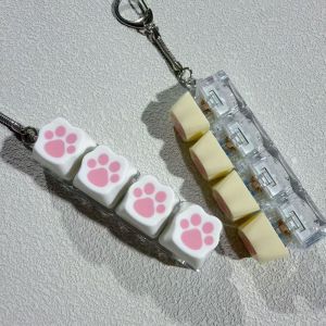 MUSASI 4 Keys Keyboard Keychain Spring in The Air Series Cat Paw Fidget Keychain Mini Button Keycap for Adult Kids