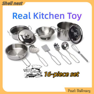 Pretend Play Kitchen Set Stainless Steel Mini Stainless Steel Cookware Simulated Interactive Pot Shovel Children Kitchen Toys