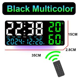 15 Inch Large Digital Wall Clock with Atmosphere Lights Remote Control TEMP Humidity Display LED Table Clock Multifunctional Alarm Clock