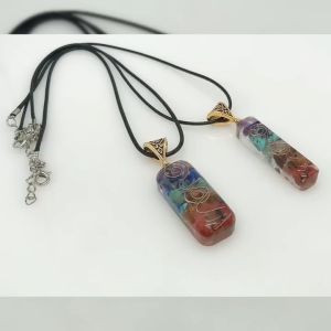 7 Chakras Crystals Stones Orgone Energy Orgonite Pyramid Hex Crushed Meditation Reiki Pendant Necklace Jewelry Chain Chakra Crystal Necklace with Adjustable Cord - Chakra Jewelry Spiritual Gift