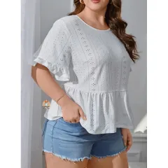 FASHIONISTA PLUS SIZE Honeycomb Peplum Blouse 31180#