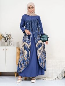 GAMIS BATIK KOMBINASI POLOS TERBARU GAUN NAVI REMPEL