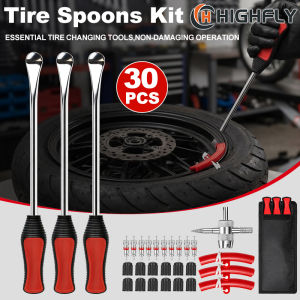 30 PCS Tire Spoons Tool Set Premium Tire Irons Tire Changing Kit with 14.5" Levers for Motorcycle Dirt Bike & Lawn Mower Including Rim Protectors Valve Tools & Accessories
