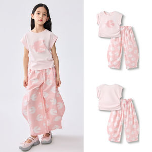 balabala Girls Short Sleeve Sports Set Big Kids Baby Two-Piece Summer Quick Dry Outfit 2025