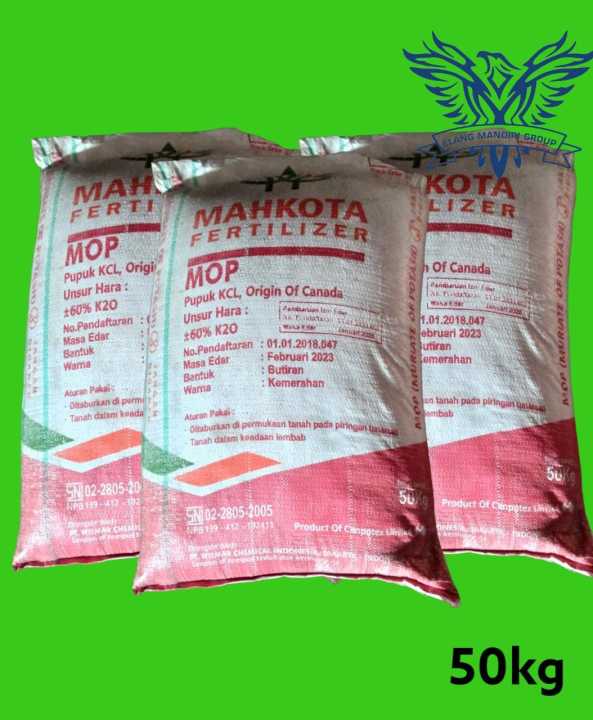 KARUNGAN Pupuk MAHKOTA KCL MOP 50Kg K20 60% Kemasan Pabrik Wilmar Chemical Indonesia
