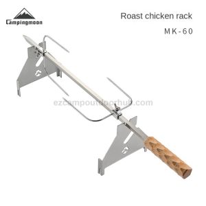 Campingmoon Stainless Steel Rotisserie Chicken Roasting Bracket Rack Add-on Accessories for Camping Charcoal Grill Steel Rotating Chicken Rack Two-Level Height Four-Claw Fixed Outdoor BBQ Grill Heavy Duty Original Camping Moon