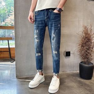 Celana jeans slim fit pria tidak tembus celana korean style pria blue jeans pria celana jeans pria  celana jens Celana panjang pria dewasa Celana sobek sobek pria keren Celana denim pria sobek