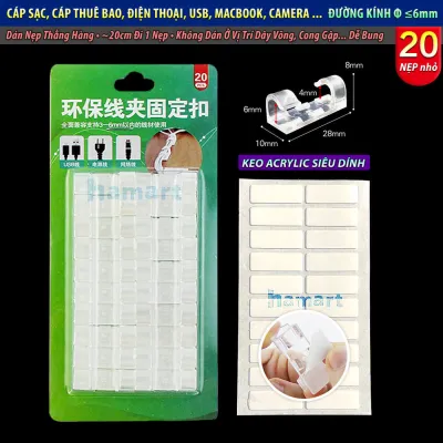 Vỉ 20 Nẹp Dây Điện LỚN Dán Tường Móc Treo Kẹp Cố Định Dây Cáp Thiết Bị Lớn TV Tủ Lạnh Ổ Cắm Điện