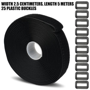 【On Sale】5M Reusable Cable Ties Freely Cut Lengths Hook Loop Self-Adhesive Fastener Tape Straps with 20 Buckles For Cable Organiser