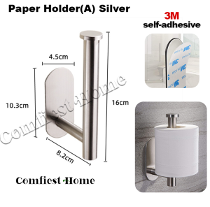 [SG Stock] No Drill Toilet Roll Holder with 3M Self Adhesive  Toilet Paper Holder (304 Stainless Steel) Tissue Holder for Kitchen Bathroom Bath Wall Hooks Towel Hook Hanger Shower Door Closet Cabinet Rack