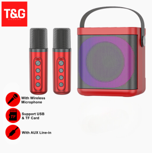 YS-307 Portable Bluetooth Karaoke Speaker with 2 Wireless Microphones Handle & Colorful LED Light Karaoke SET