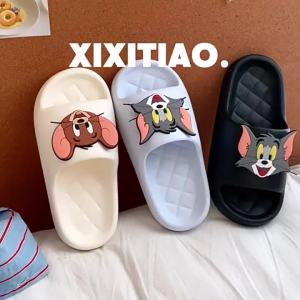WY-XIXITIAO Indoor slippers Slippers Summer New Cute Jerry and Tom Casual One-Strap Sandals for Men and Women Home Slippers