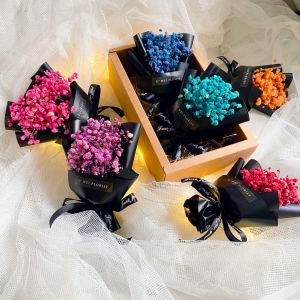 Preserved Mini Baby Breath Flower Bouquet Gift Box Bunga Birthday Valentine | LED 迷你永生款满天星花束