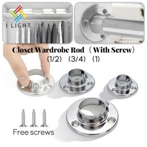 (2pcs)Stainless Steel Wardrobe Rods Bracket Closet Flange Rod End Supports Curtain Rod U Shaped Rod 1Pcs