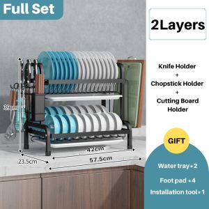 Rak Pinggan Rak Dapur Stainless Steel Dish Rack Rak Pinggan With Utensil Holder And Knife Holder Kitchen Dish 碗碟沥水架