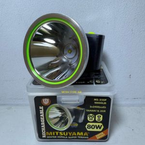 SENTER KEPALA LED 80W MITSUYAMA MS-250P - CAHAYA TERANG - JARAK JAUH - BATERAI 4.800mAh - TAHAN LAMA
