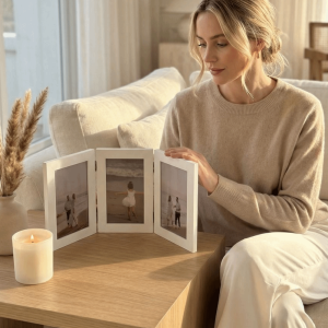 DNFIWN3 Modern Simple Folding Photo Frame Durable Triplex Frame Hinge Photo Frame Creative Rectangular Picture Frame Living Room Decor