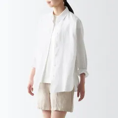 MUJI Ladies Washed Hemps 3/4 Sleeve Blouse