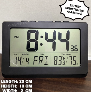 WY-1708 Large LCD Alarm Clock Can Wall-Hang Or Display stand (Battery Operated)