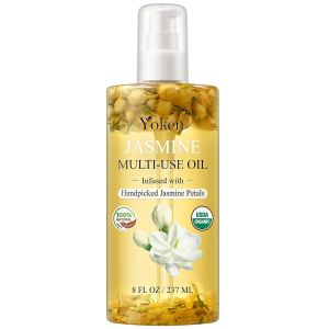 Organic Jasmine Multi-Use Body Oil For Skin Face Hair and Nails With Handpicked Petals Jasmine Essential Oil & Vitamin E & Almond Oil ing & Hydrating for Moisture & Skin After Bath Oil
